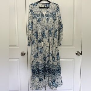 Zara white & blue maxi dress
